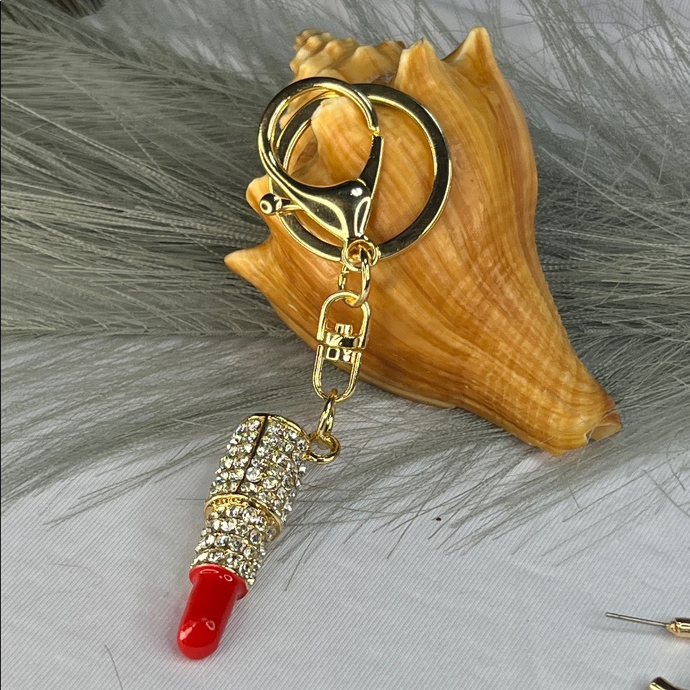 LIPSTICK RHINESTONE ENAMEL KEY CHAIN PURSE CHARM